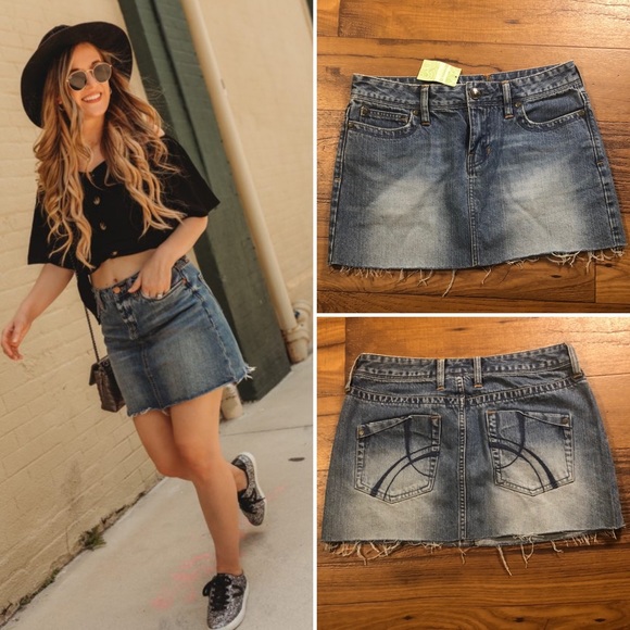 Fossil Denim White Wash Raw Hem Mini Skirt 4 - Picture 2 of 8